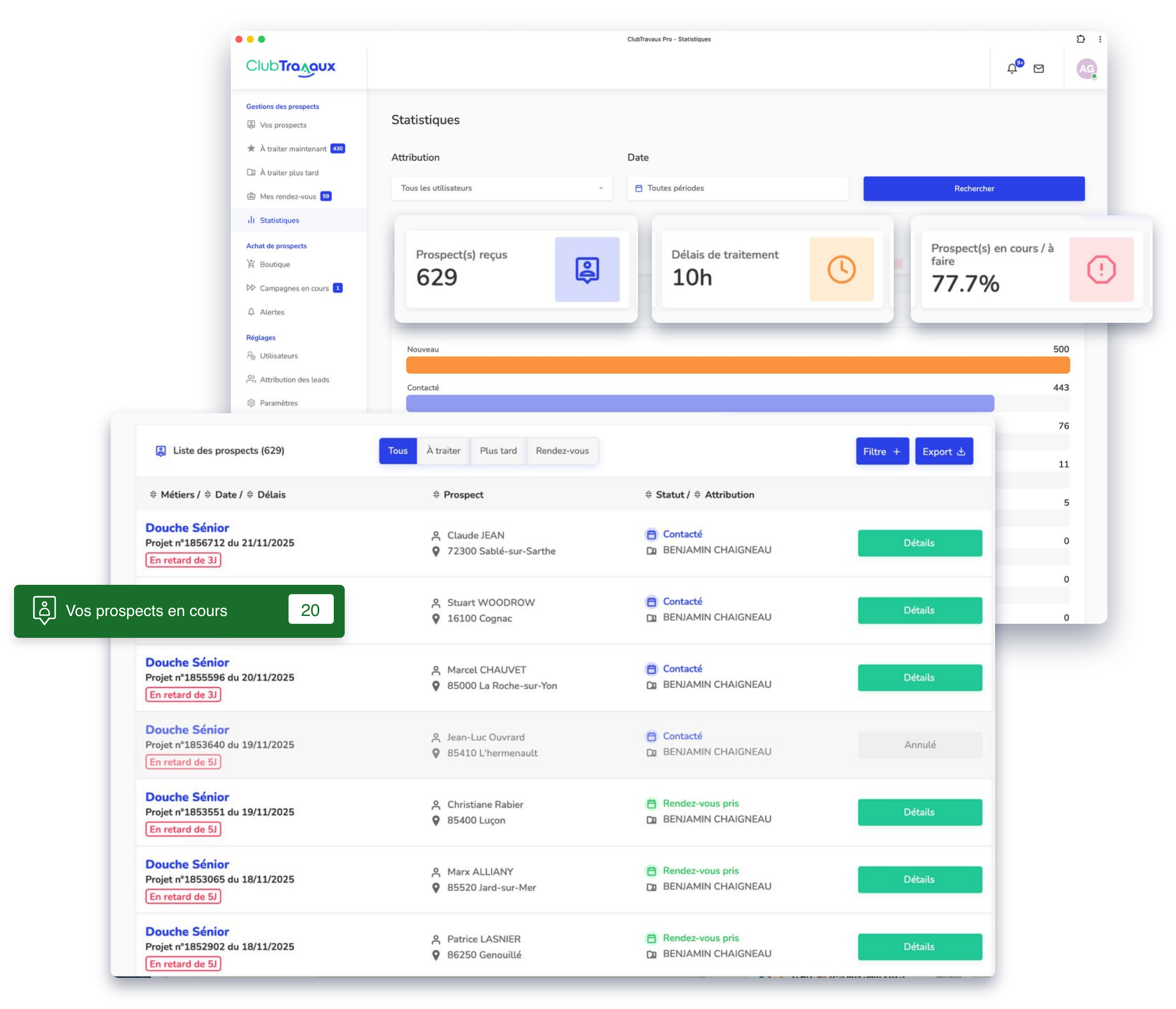 ClubTravaux Dashboard